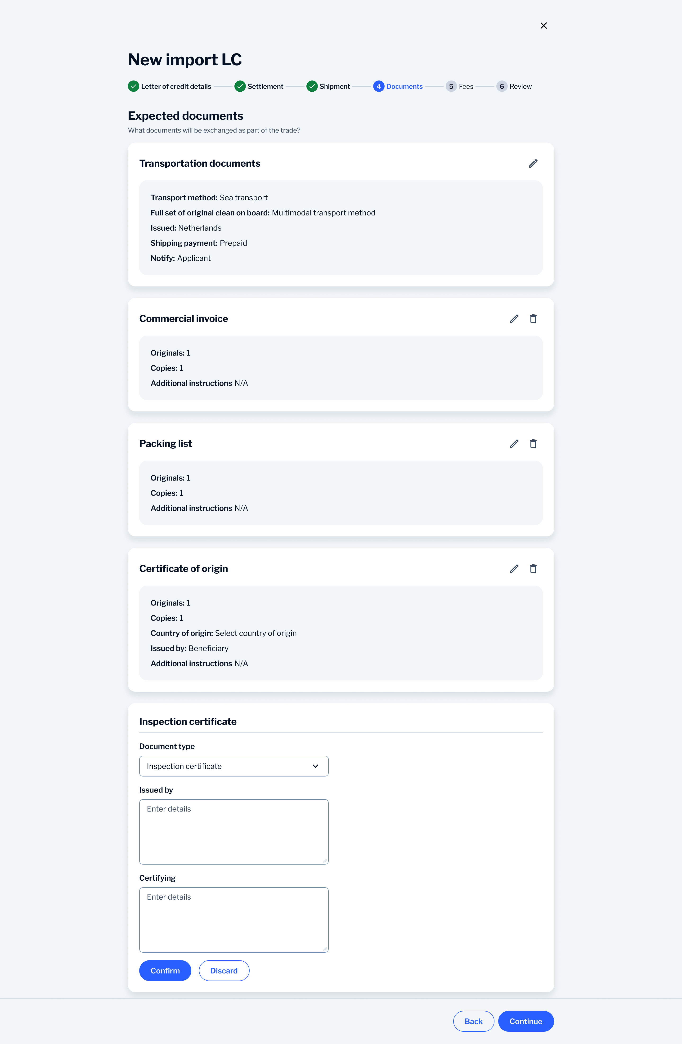 Full list of expected document summaries and other documents free-text entry