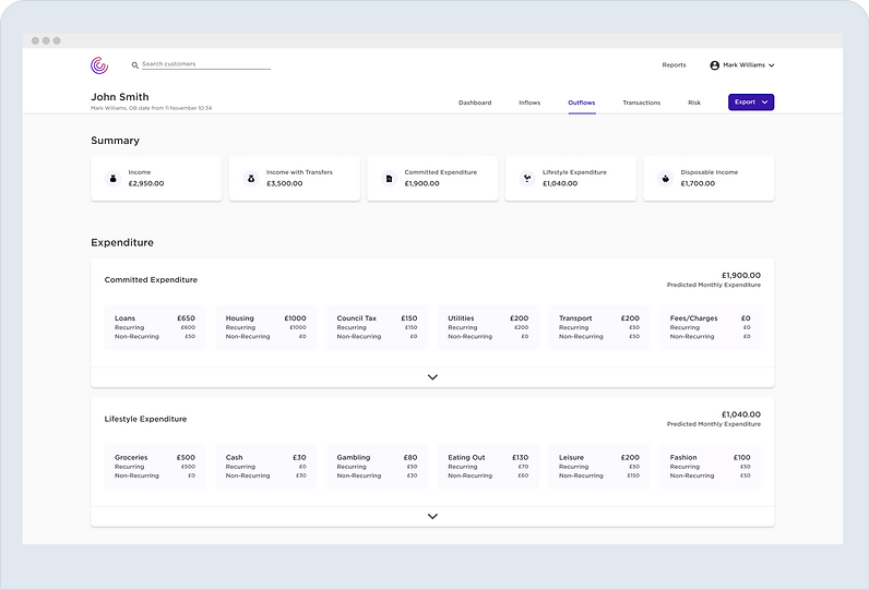 UI: Outflows — condensed