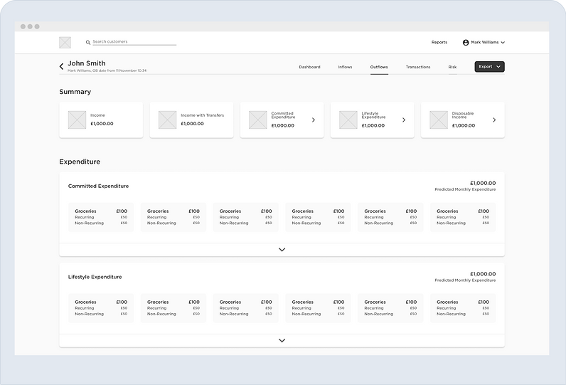 Wireframe: Outflows — condensed