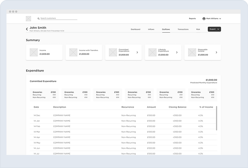 Wireframe: Outflows — expanded
